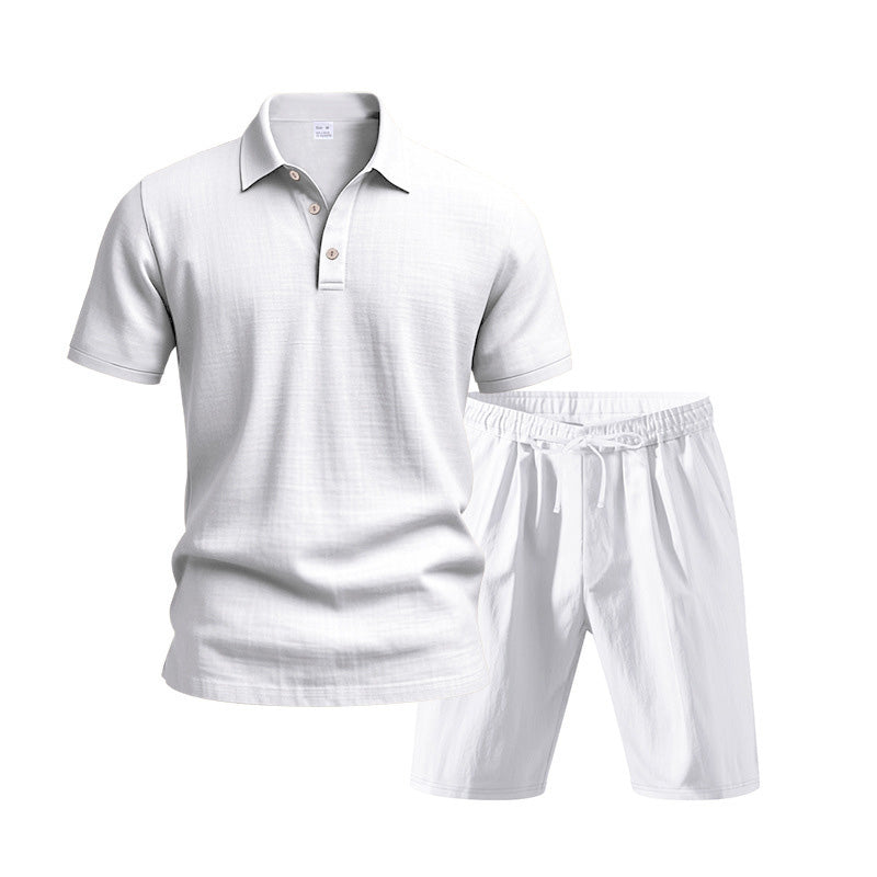 👕 LIMITED-TIME 50% OFF! 💥 Men's Casual Top & Shorts 2-Piece Set – Linen Blend, Lapel Collar, Elastic Waist ✨