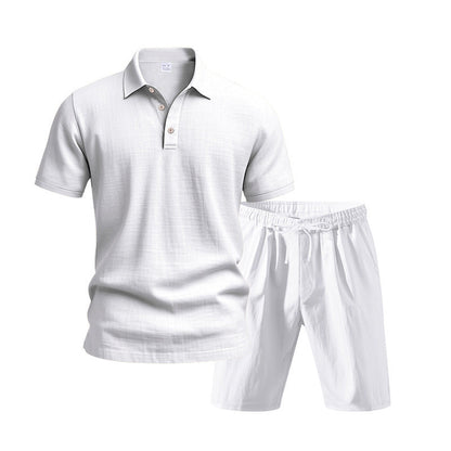 👕 LIMITED-TIME 50% OFF! 💥 Men's Casual Top & Shorts 2-Piece Set – Linen Blend, Lapel Collar, Elastic Waist ✨