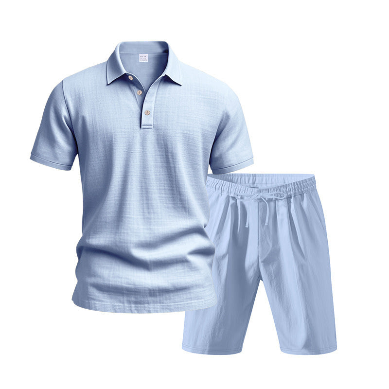 👕 LIMITED-TIME 50% OFF! 💥 Men's Casual Top & Shorts 2-Piece Set – Linen Blend, Lapel Collar, Elastic Waist ✨