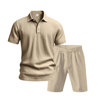 👕 LIMITED-TIME 50% OFF! 💥 Men's Casual Top & Shorts 2-Piece Set – Linen Blend, Lapel Collar, Elastic Waist ✨