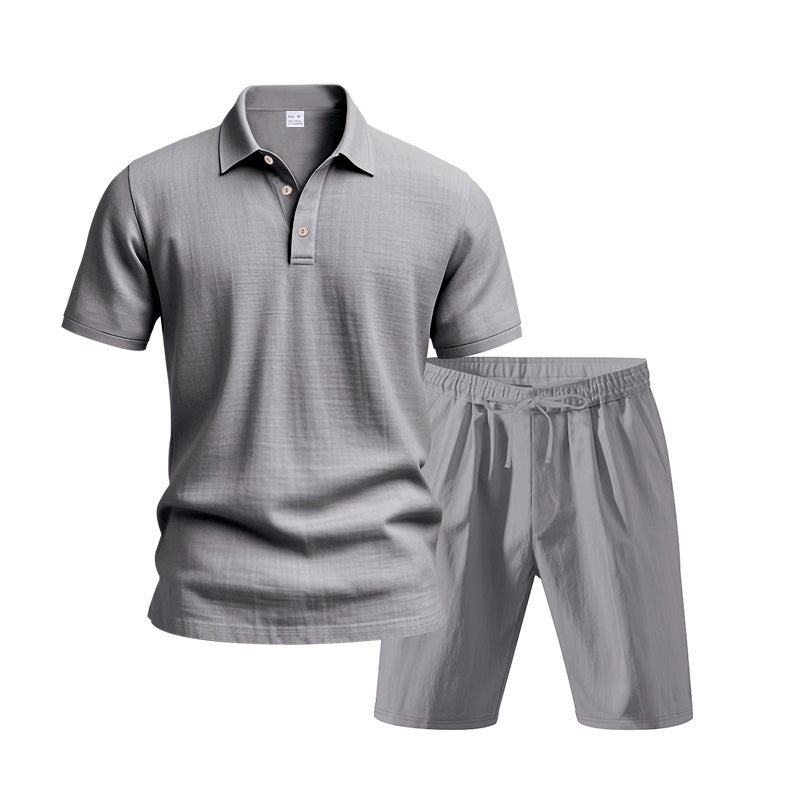 👕 LIMITED-TIME 50% OFF! 💥 Men's Casual Top & Shorts 2-Piece Set – Linen Blend, Lapel Collar, Elastic Waist ✨
