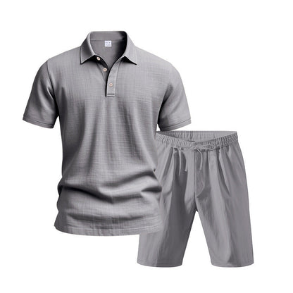 👕 LIMITED-TIME 50% OFF! 💥 Men's Casual Top & Shorts 2-Piece Set – Linen Blend, Lapel Collar, Elastic Waist ✨