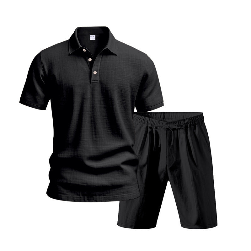 👕 LIMITED-TIME 50% OFF! 💥 Men's Casual Top & Shorts 2-Piece Set – Linen Blend, Lapel Collar, Elastic Waist ✨