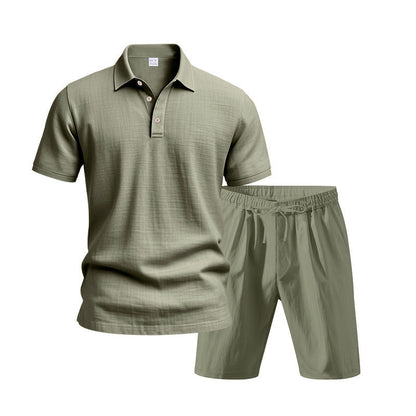 👕 LIMITED-TIME 50% OFF! 💥 Men's Casual Top & Shorts 2-Piece Set – Linen Blend, Lapel Collar, Elastic Waist ✨
