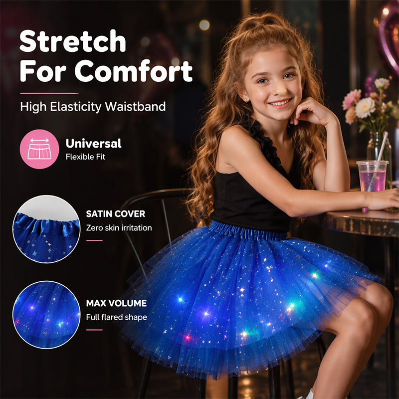 🌟Last Day 50%OFF!🎁✨LED Light Up Sequin Tutu Skirt Star Mesh Princess Skirt for Girls and Adults