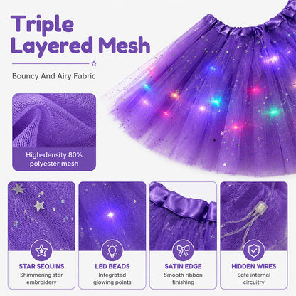 🌟Last Day 50%OFF!🎁✨LED Light Up Sequin Tutu Skirt Star Mesh Princess Skirt for Girls and Adults