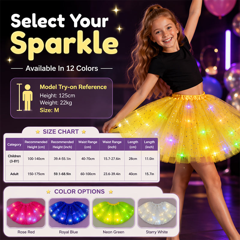 🌟Last Day 50%OFF!🎁✨LED Light Up Sequin Tutu Skirt Star Mesh Princess Skirt for Girls and Adults