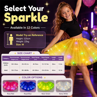 🌟Last Day 50%OFF!🎁✨LED Light Up Sequin Tutu Skirt Star Mesh Princess Skirt for Girls and Adults