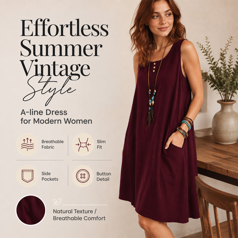 🩷Hot  Sale-50% OFF🌿Cotton And Linen Sleeveless Loose Dress with Pockets