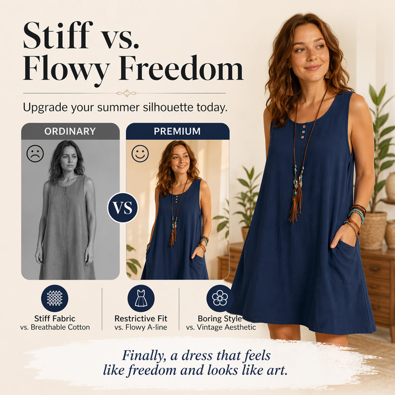 🩷Hot  Sale-50% OFF🌿Cotton And Linen Sleeveless Loose Dress with Pockets