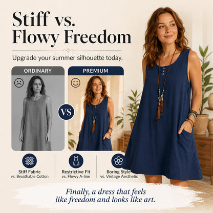 🩷Hot  Sale-50% OFF🌿Cotton And Linen Sleeveless Loose Dress with Pockets