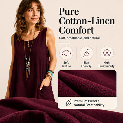 🩷Hot  Sale-50% OFF🌿Cotton And Linen Sleeveless Loose Dress with Pockets
