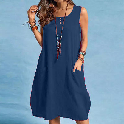 🩷Hot  Sale-50% OFF🌿Cotton And Linen Sleeveless Loose Dress with Pockets
