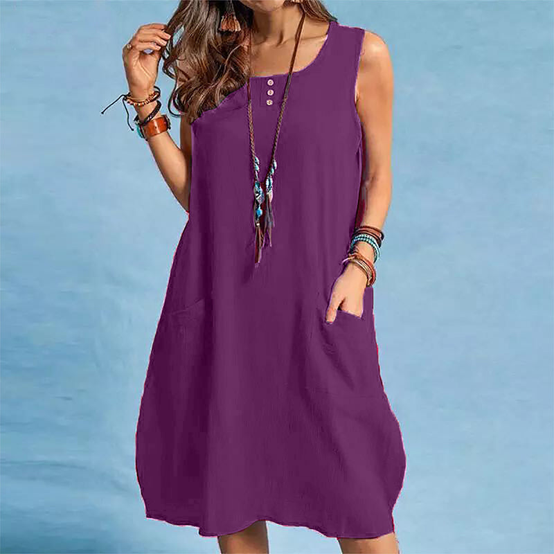 🩷Hot  Sale-50% OFF🌿Cotton And Linen Sleeveless Loose Dress with Pockets