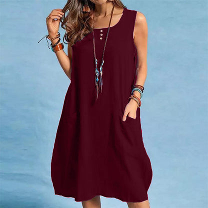 🩷Hot  Sale-50% OFF🌿Cotton And Linen Sleeveless Loose Dress with Pockets