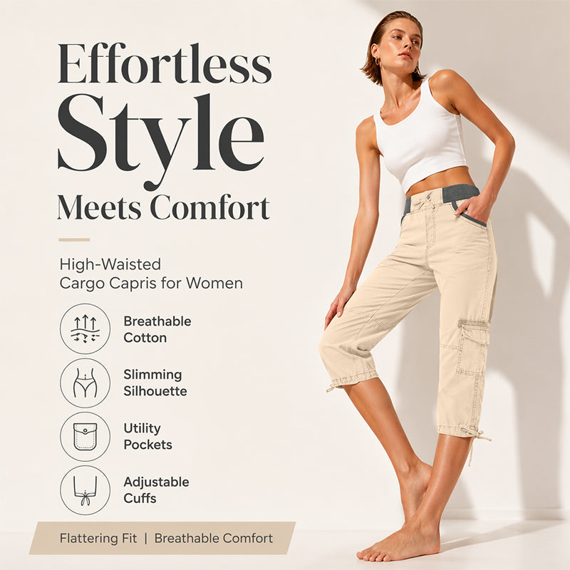 👖50% OFF NOW !🖤Women's High-Waist Cargo Capri Pants with Pockets