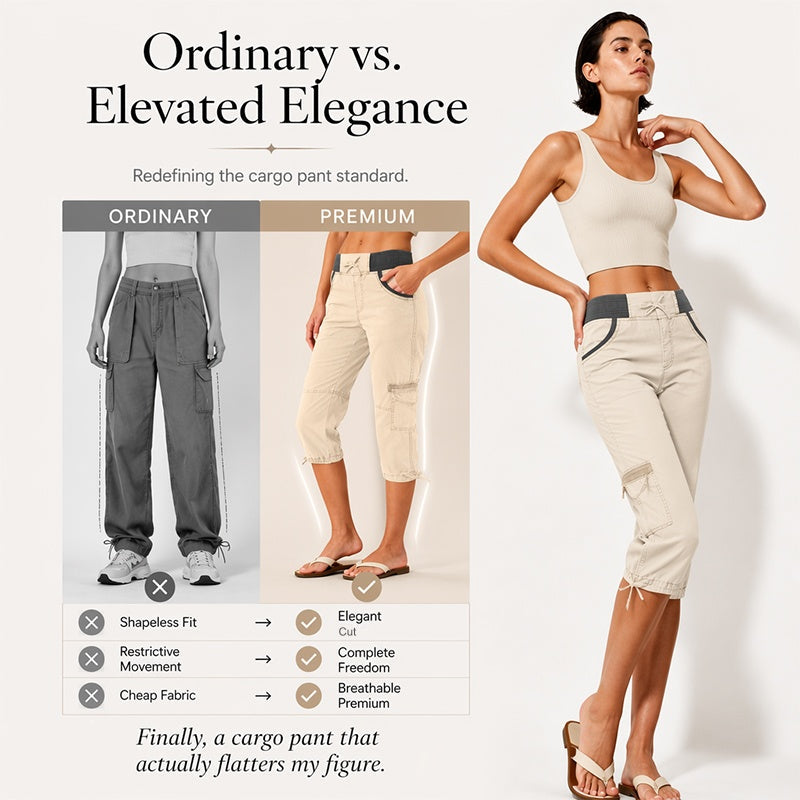 👖50% OFF NOW !🖤Women's High-Waist Cargo Capri Pants with Pockets