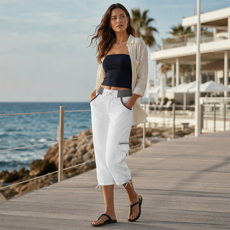 👖50% OFF NOW !🖤Women's High-Waist Cargo Capri Pants with Pockets