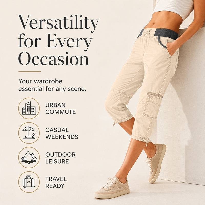 👖50% OFF NOW !🖤Women's High-Waist Cargo Capri Pants with Pockets