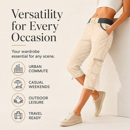 👖50% OFF NOW !🖤Women's High-Waist Cargo Capri Pants with Pockets
