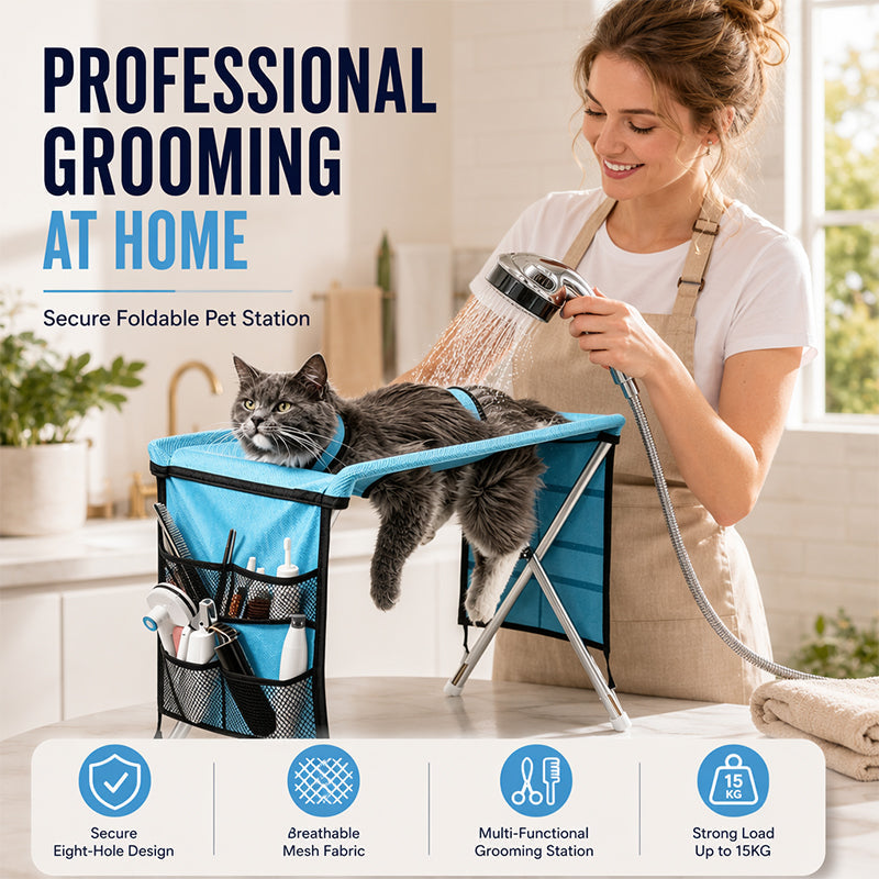 🐕🛏️2-in-1 Foldable Pet Grooming Bed💫Grooming Table + Cosy Bed in One – Portable, Easy to Clean & Perfect for Home & Travel