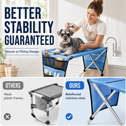 🐕🛏️2-in-1 Foldable Pet Grooming Bed💫Grooming Table + Cosy Bed in One – Portable, Easy to Clean & Perfect for Home & Travel