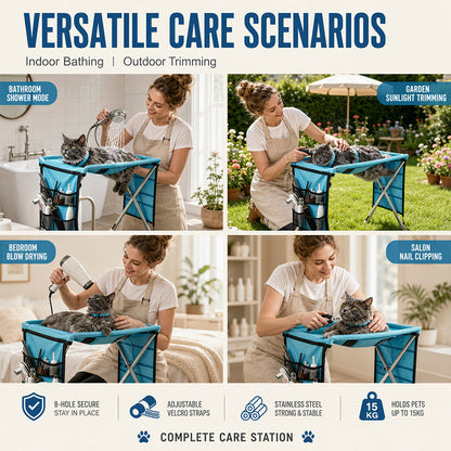 🐕🛏️2-in-1 Foldable Pet Grooming Bed💫Grooming Table + Cosy Bed in One – Portable, Easy to Clean & Perfect for Home & Travel