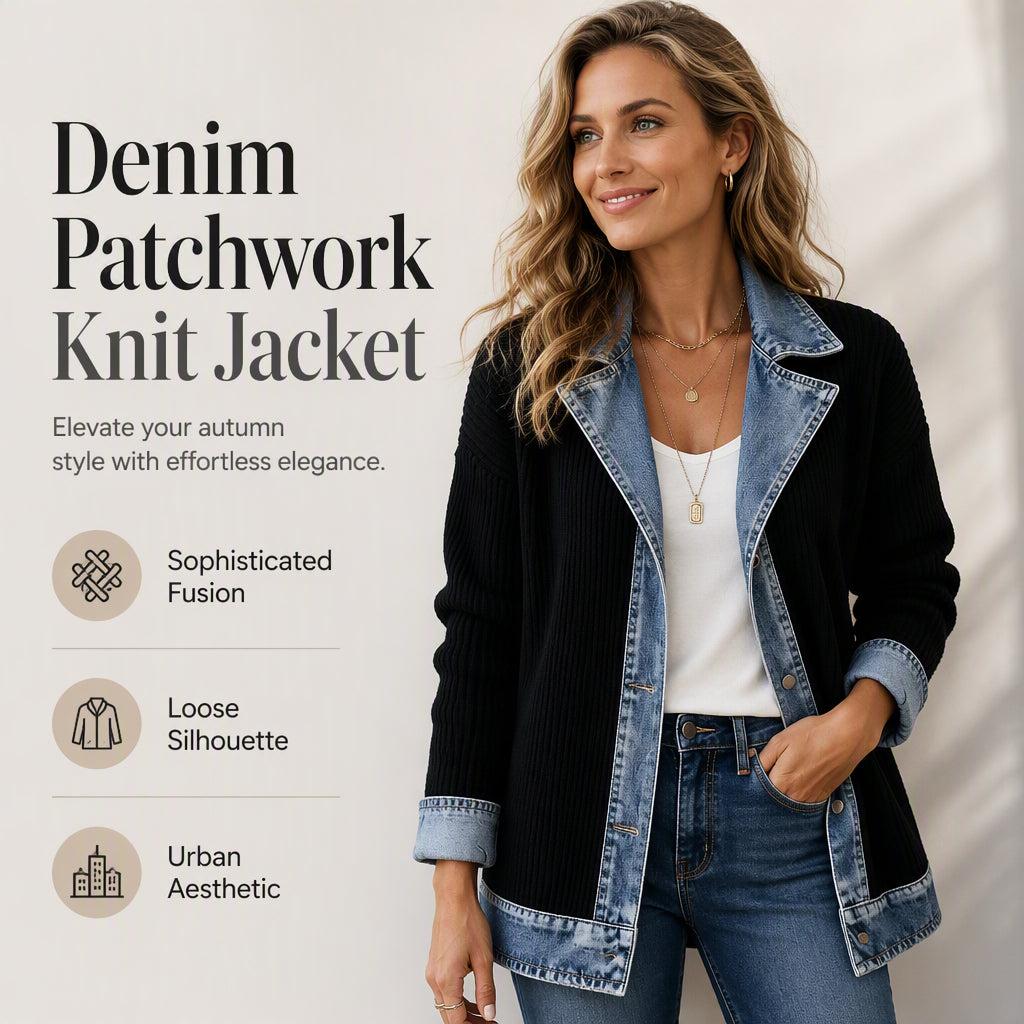 🏆LAST DAY-50% OFF🔥Women’s Elegant Denim Spliced Ribbed Knit Coat