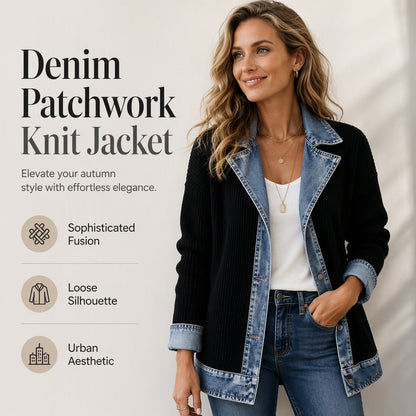 🏆LAST DAY-50% OFF🔥Women’s Elegant Denim Spliced Ribbed Knit Coat