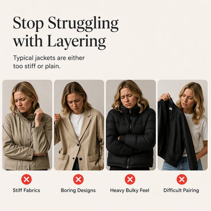 🏆LAST DAY-50% OFF🔥Women’s Elegant Denim Spliced Ribbed Knit Coat