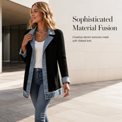 🏆LAST DAY-50% OFF🔥Women’s Elegant Denim Spliced Ribbed Knit Coat