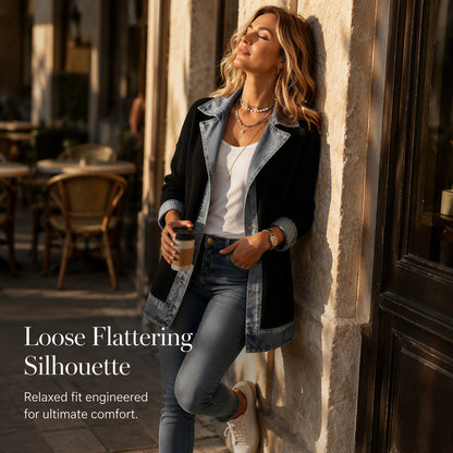 🏆LAST DAY-50% OFF🔥Women’s Elegant Denim Spliced Ribbed Knit Coat
