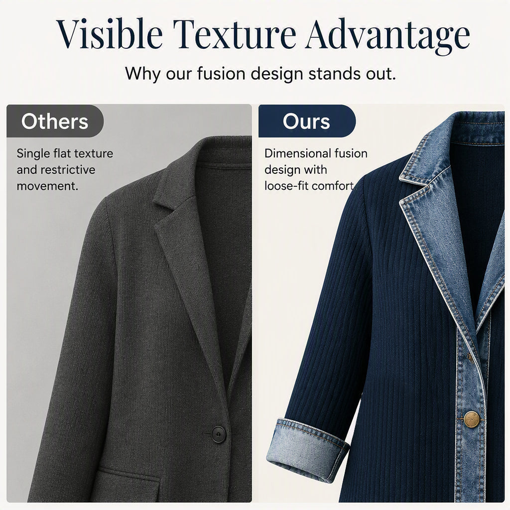 🏆LAST DAY-50% OFF🔥Women’s Elegant Denim Spliced Ribbed Knit Coat