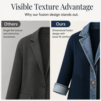 🏆LAST DAY-50% OFF🔥Women’s Elegant Denim Spliced Ribbed Knit Coat