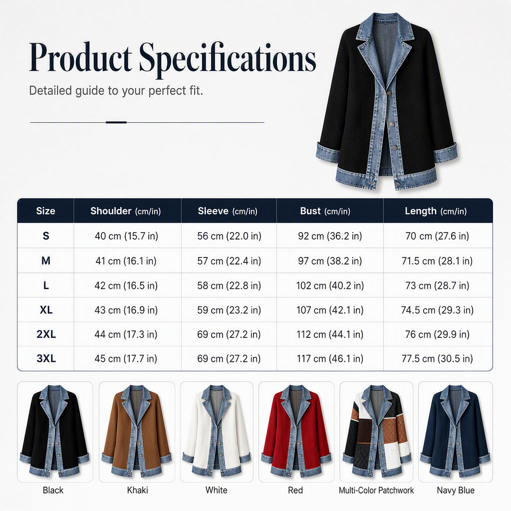🏆LAST DAY-50% OFF🔥Women’s Elegant Denim Spliced Ribbed Knit Coat