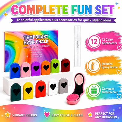 ❤️‍🔥Early Christmas Sale-50% OFF🎁Temporary Hair Chalk – 12 Wash-Out Colours 🌈 | No Bleach, No Stain | UK-Family Approved ✅