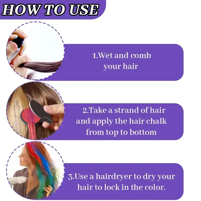 ❤️‍🔥Early Christmas Sale-50% OFF🎁Temporary Hair Chalk – 12 Wash-Out Colours 🌈 | No Bleach, No Stain | UK-Family Approved ✅