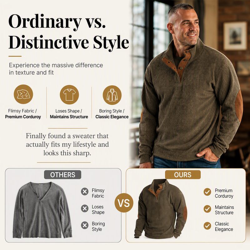 🏆Limited Time 50% Off! 🩶Men's Corduroy Stand Collar Sweatshirt