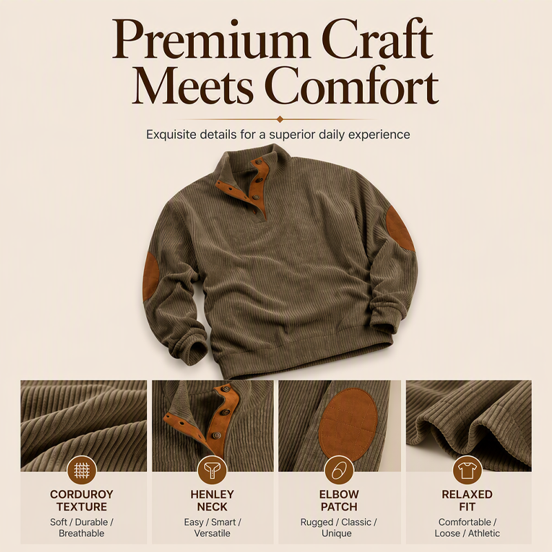 🏆Limited Time 50% Off! 🩶Men's Corduroy Stand Collar Sweatshirt