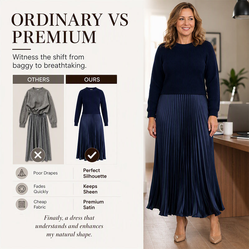 🌸LAST DAY-50% OFF!!💃Effortless Elegance | Women's Pleated Round-Neck Maxi Dress