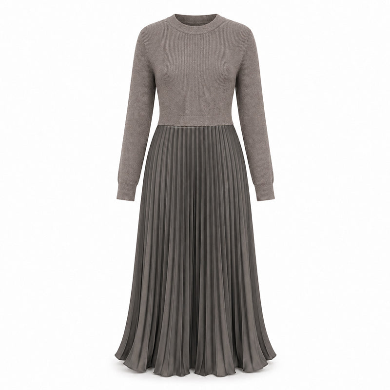 🌸LAST DAY-50% OFF!!💃Effortless Elegance | Women's Pleated Round-Neck Maxi Dress