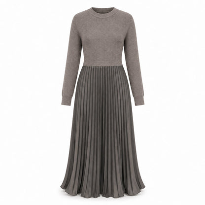 🌸LAST DAY-50% OFF!!💃Effortless Elegance | Women's Pleated Round-Neck Maxi Dress