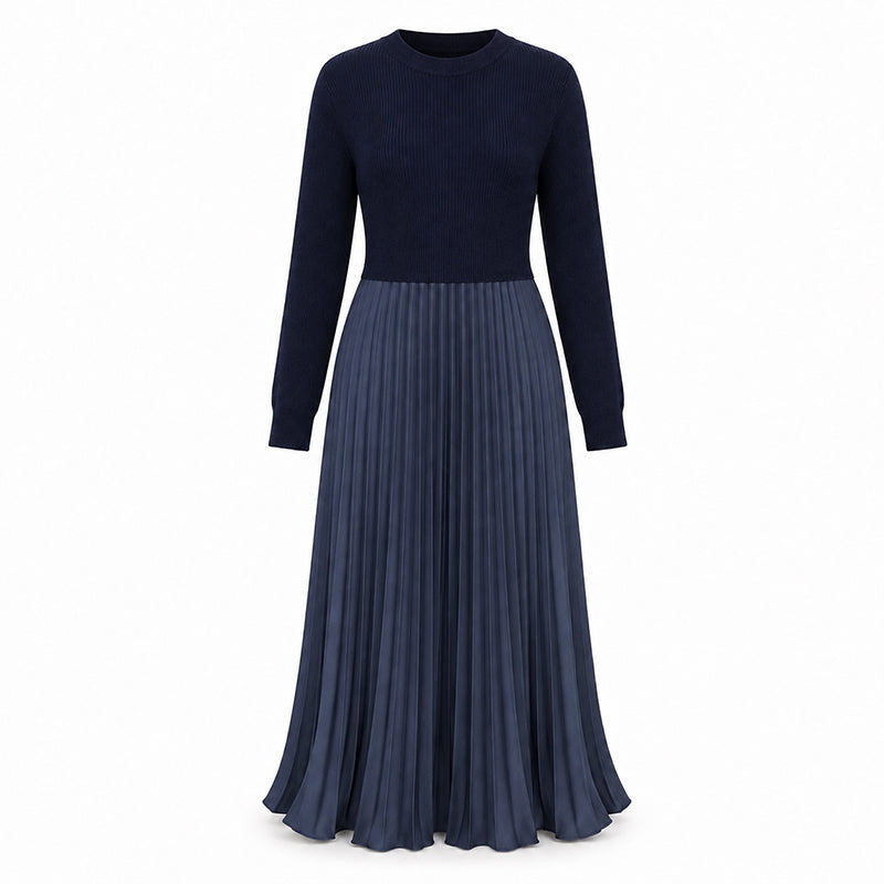 🌸LAST DAY-50% OFF!!💃Effortless Elegance | Women's Pleated Round-Neck Maxi Dress