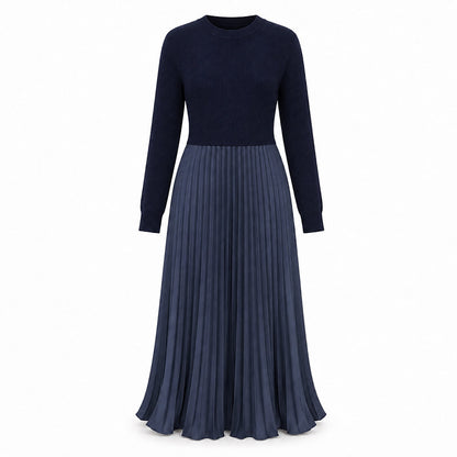 🌸LAST DAY-50% OFF!!💃Effortless Elegance | Women's Pleated Round-Neck Maxi Dress