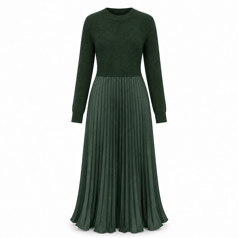 🌸LAST DAY-50% OFF!!💃Effortless Elegance | Women's Pleated Round-Neck Maxi Dress