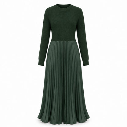 🌸LAST DAY-50% OFF!!💃Effortless Elegance | Women's Pleated Round-Neck Maxi Dress