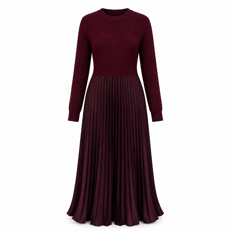 🌸LAST DAY-50% OFF!!💃Effortless Elegance | Women's Pleated Round-Neck Maxi Dress