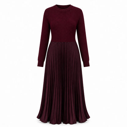 🌸LAST DAY-50% OFF!!💃Effortless Elegance | Women's Pleated Round-Neck Maxi Dress