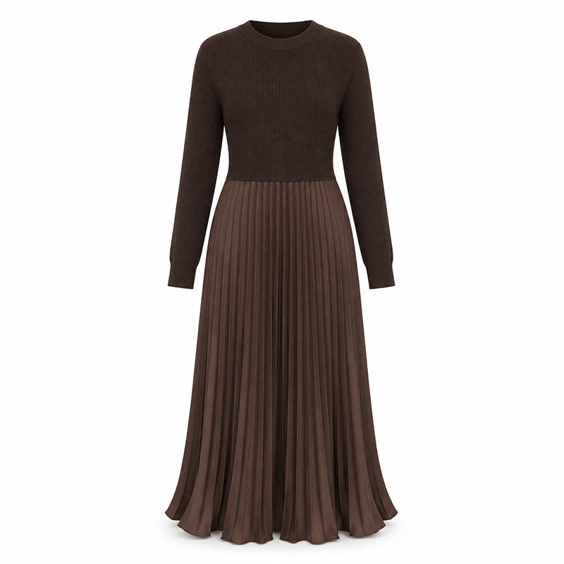 🌸LAST DAY-50% OFF!!💃Effortless Elegance | Women's Pleated Round-Neck Maxi Dress