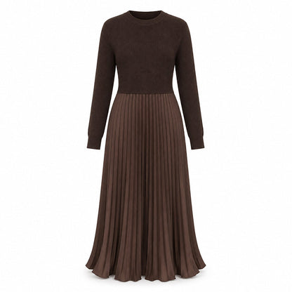 🌸LAST DAY-50% OFF!!💃Effortless Elegance | Women's Pleated Round-Neck Maxi Dress